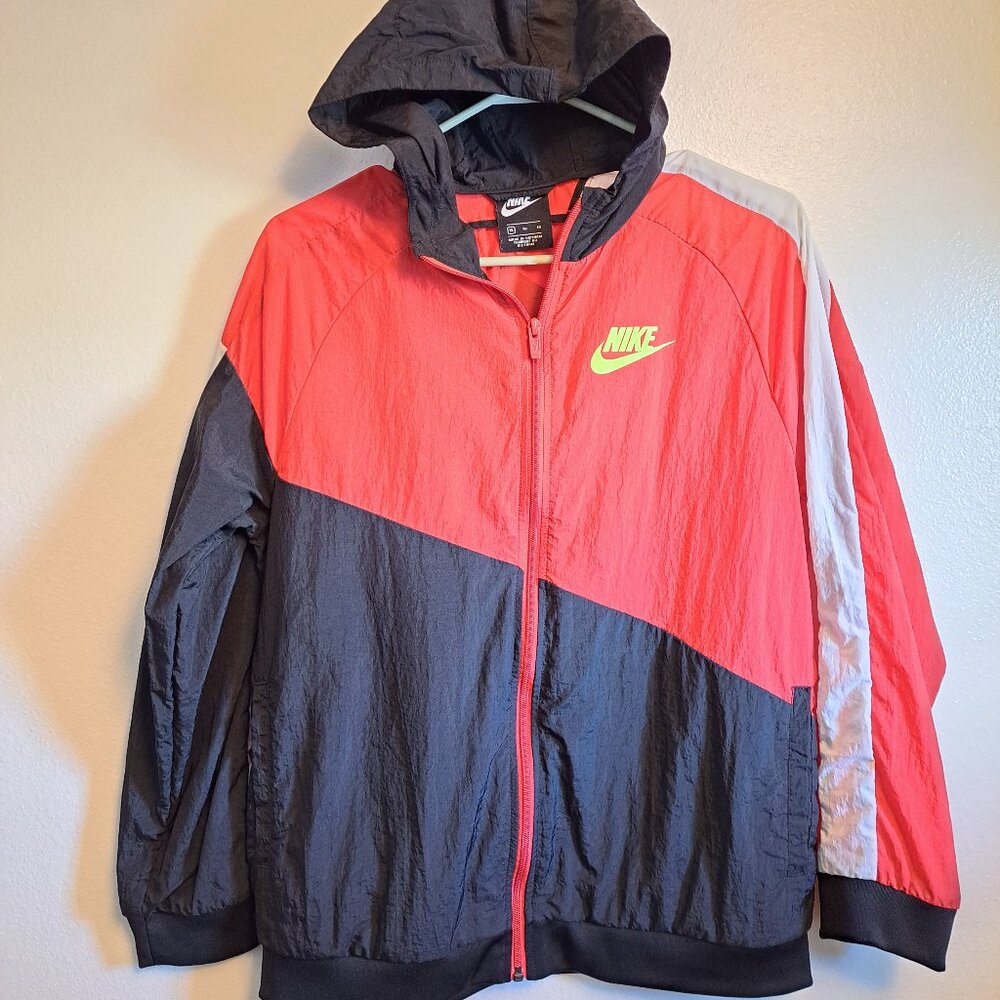 Nike Core Amplify Windrunner Windbreaker in red,white,&black W/ neon yellow logo - Picture 5 of 10